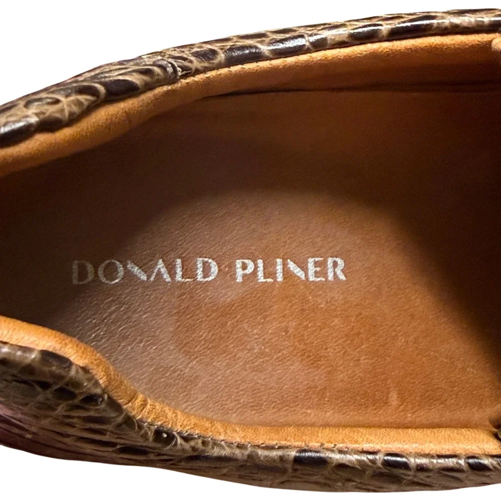DONALD PLINER Alan Men's 10.5 Sport Sneaker Brown Croc Embossed Casual Shoe